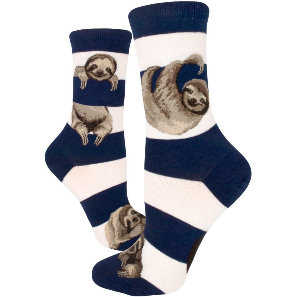 Sloth Stripe (Navy) Women's Crew Socks