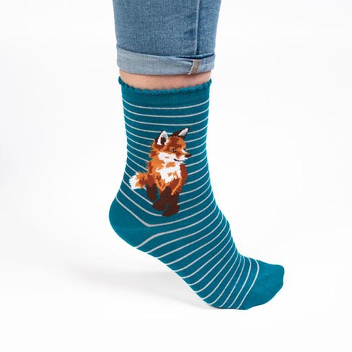 "Born to be wild, Fox (Teal) Women's Bamboo Crew Socks"