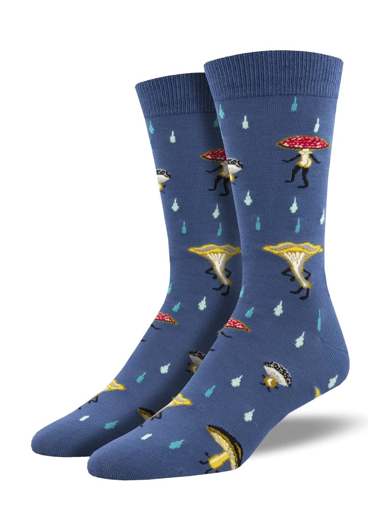 "Fungi, Fun Guys (Blue) Bamboo Men's Crew Socks"