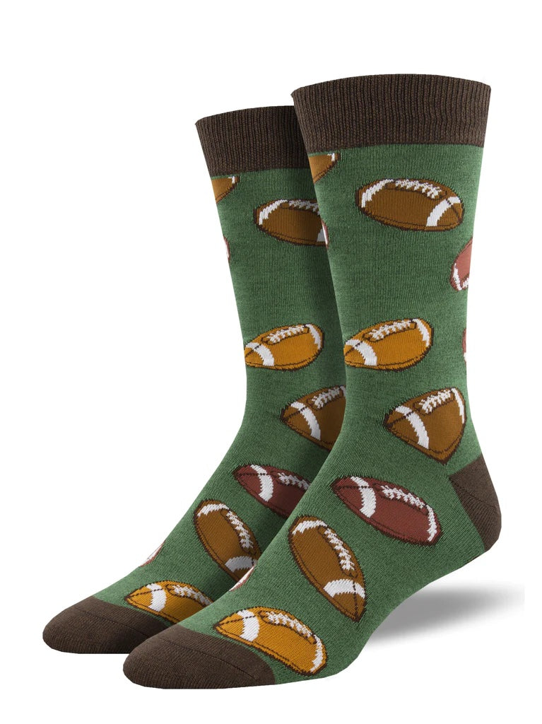 "Hut Hut Hike, Football (Green) Bamboo Men's Crew Socks"