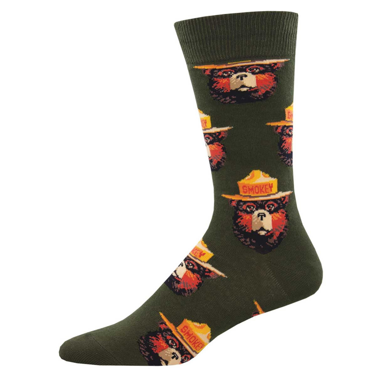 Smokey Bear Portrait (Forest Green)  Men's Crew socks