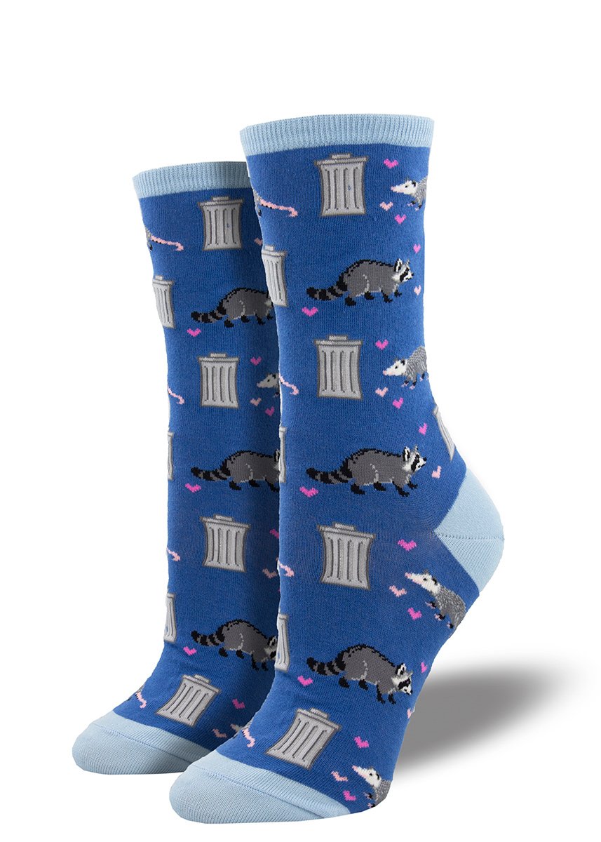 "Trashy Love, Raccoon + Possum (Blue) Women¡¯s Crew Socks"